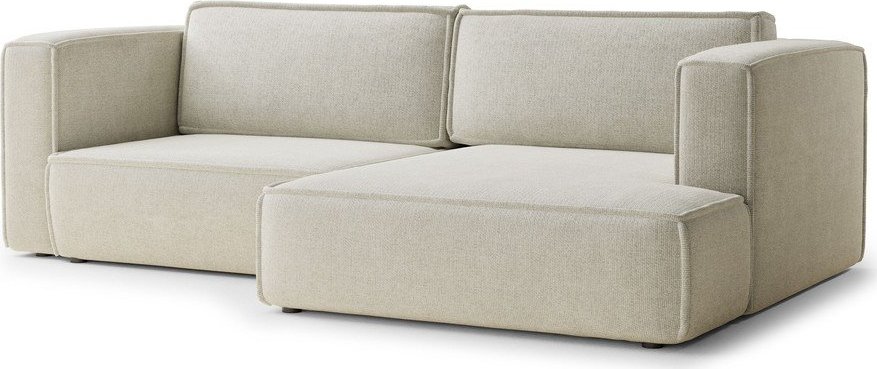 Krémová žinylková rozkládací/s úložným prostorem rohová pohovka (pravý roh/s lenoškou) Velto – Maison de Rêve Maison de Reve