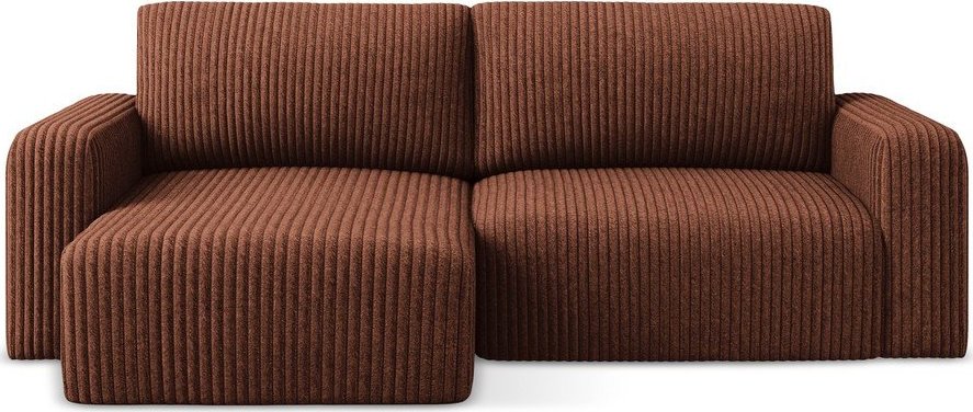 Manšestrová rozkládací/s úložným prostorem rohová pohovka v terakotové barvě (levý roh/s lenoškou) Kona – Makamii Makamii