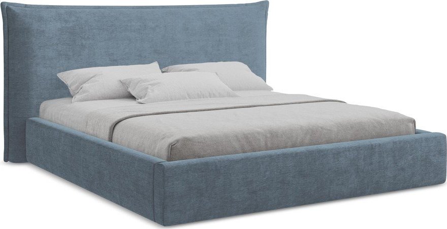 Modrá čalouněná dvoulůžková postel s úložným prostorem s roštem 180x200 cm Esala – Makamii Makamii