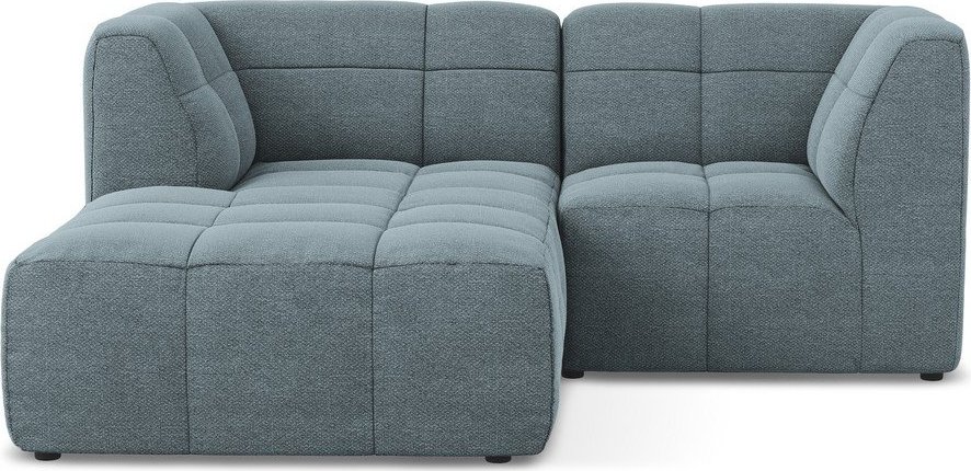 Modrá rohová pohovka z textilie bouclé (levý roh/s lenoškou) Aloha – Makamii Makamii