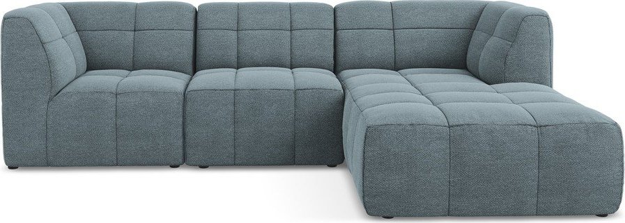 Modrá rohová pohovka z textilie bouclé (pravý roh/s lenoškou) Aloha – Makamii Makamii