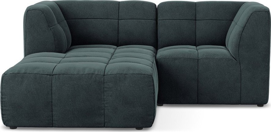 Modrá sametová rohová pohovka (levý roh/s lenoškou) Aloha – Makamii Makamii