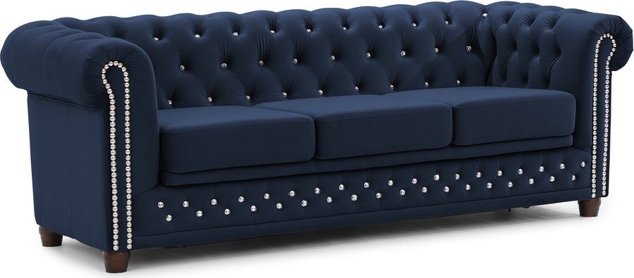 Modrá sametová rozkládací pohovka 203 cm York Blik – Ropez Ropez