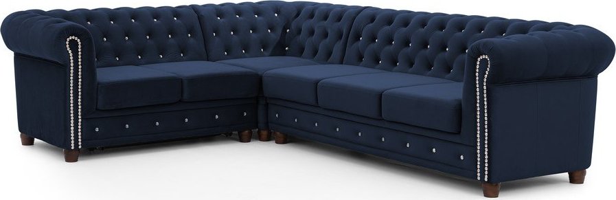 Modrá sametová rozkládací rohová pohovka (levý roh/do L) York Blik – Ropez Ropez