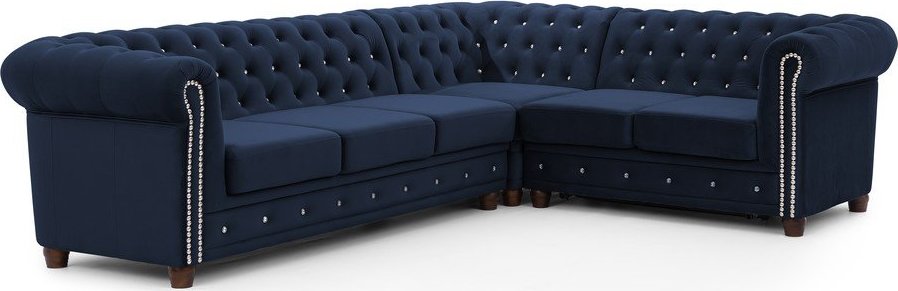 Modrá sametová rozkládací rohová pohovka (pravý roh/do L) York Blik – Ropez Ropez