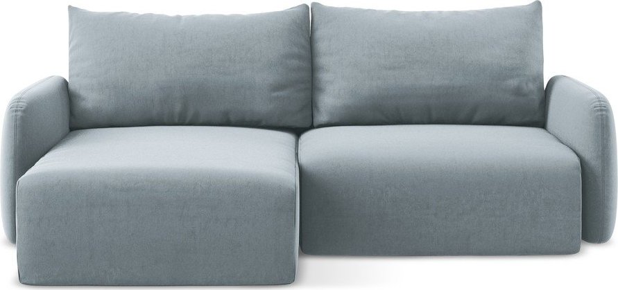 Modrá sametová rozkládací/s úložným prostorem rohová pohovka (levý roh/s lenoškou) Kalena – Makamii Makamii