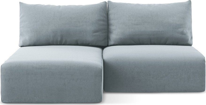 Modrá sametová rozkládací/s úložným prostorem rohová pohovka (levý roh/s lenoškou) Kalena – Makamii Makamii