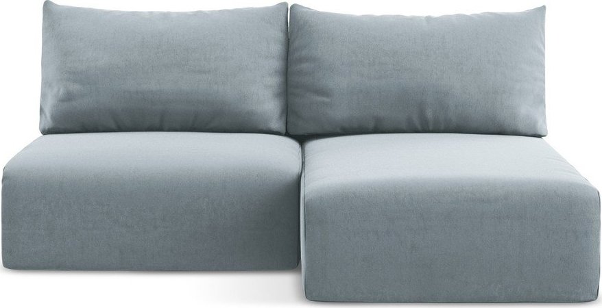 Modrá sametová rozkládací/s úložným prostorem rohová pohovka (pravý roh/s lenoškou) Kalena – Makamii Makamii