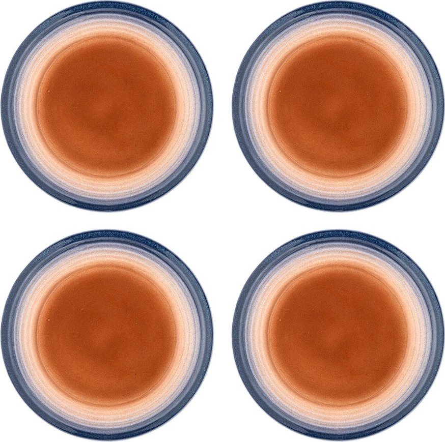 Modré/oranžové dezertní talíře v sadě 4 ks z kameniny ø 20