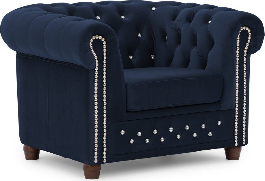 Modré sametové křeslo chesterfield York Blik – Ropez Ropez