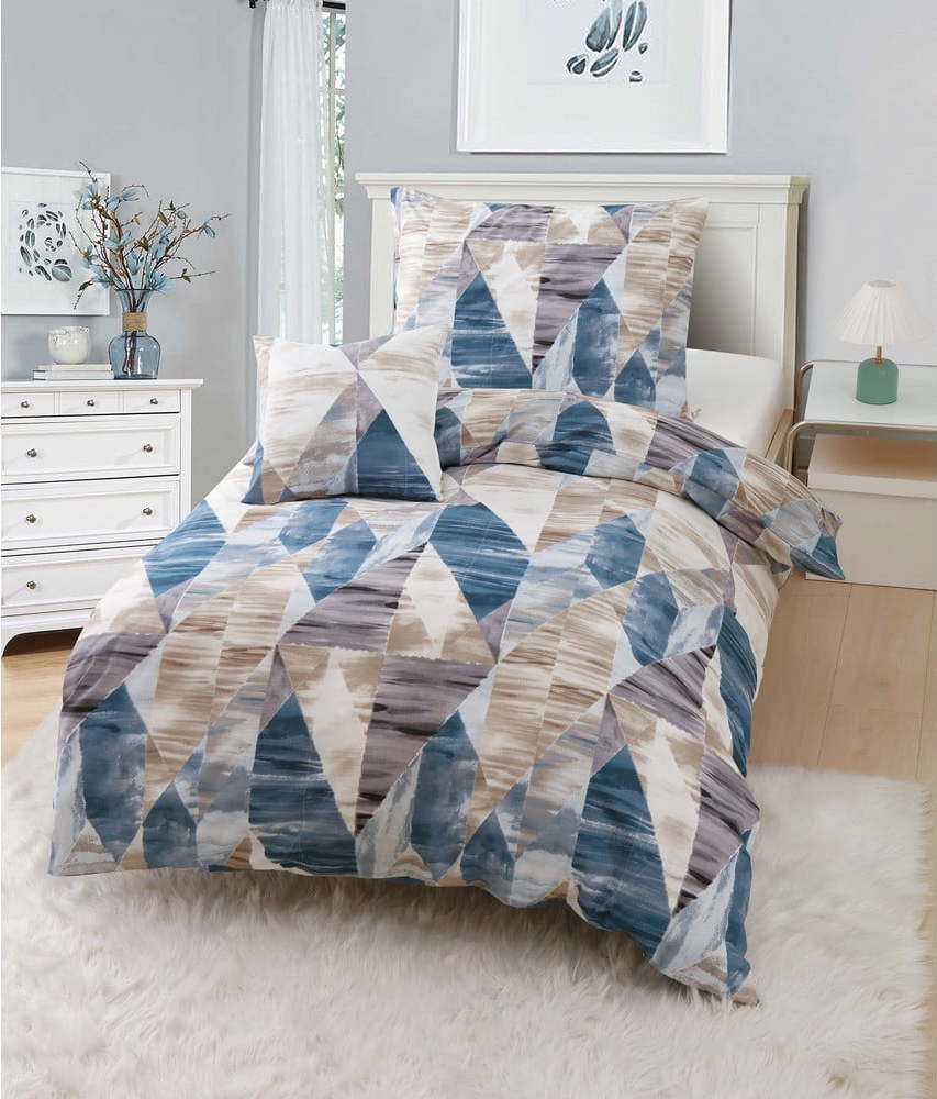 Modro-hnědé 3dílné povlečení na jednolůžko z mikrosaténu 140x200 cm Eden – JAHU collections JAHU collections