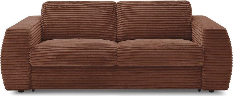 Oranžová manšestrová pohovka na každodenní spaní/rozkládací 220 cm Hugo – Bobochic Paris Bobochic Paris