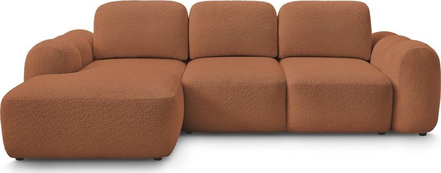 Oranžová rozkládací/s úložným prostorem rohová pohovka z textilie bouclé (levý roh/s lenoškou) Montaigne – Bobochic Paris Bobochic Paris