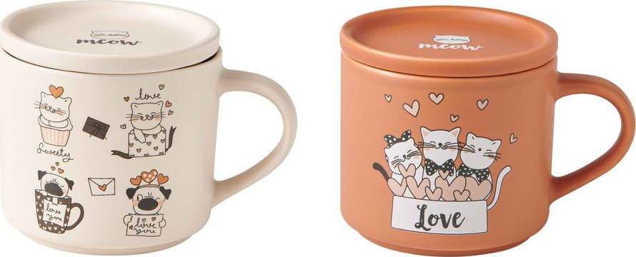 Oranžovo-béžové porcelánové hrnky v sadě 2 ks 350 ml Cats – Brandani Brandani