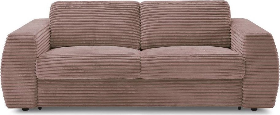Růžová manšestrová pohovka na každodenní spaní/rozkládací 220 cm Hugo – Bobochic Paris Bobochic Paris