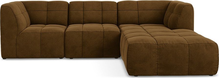 Sametová rohová pohovka v hořčicové barvě (pravý roh/s lenoškou) Aloha – Makamii Makamii