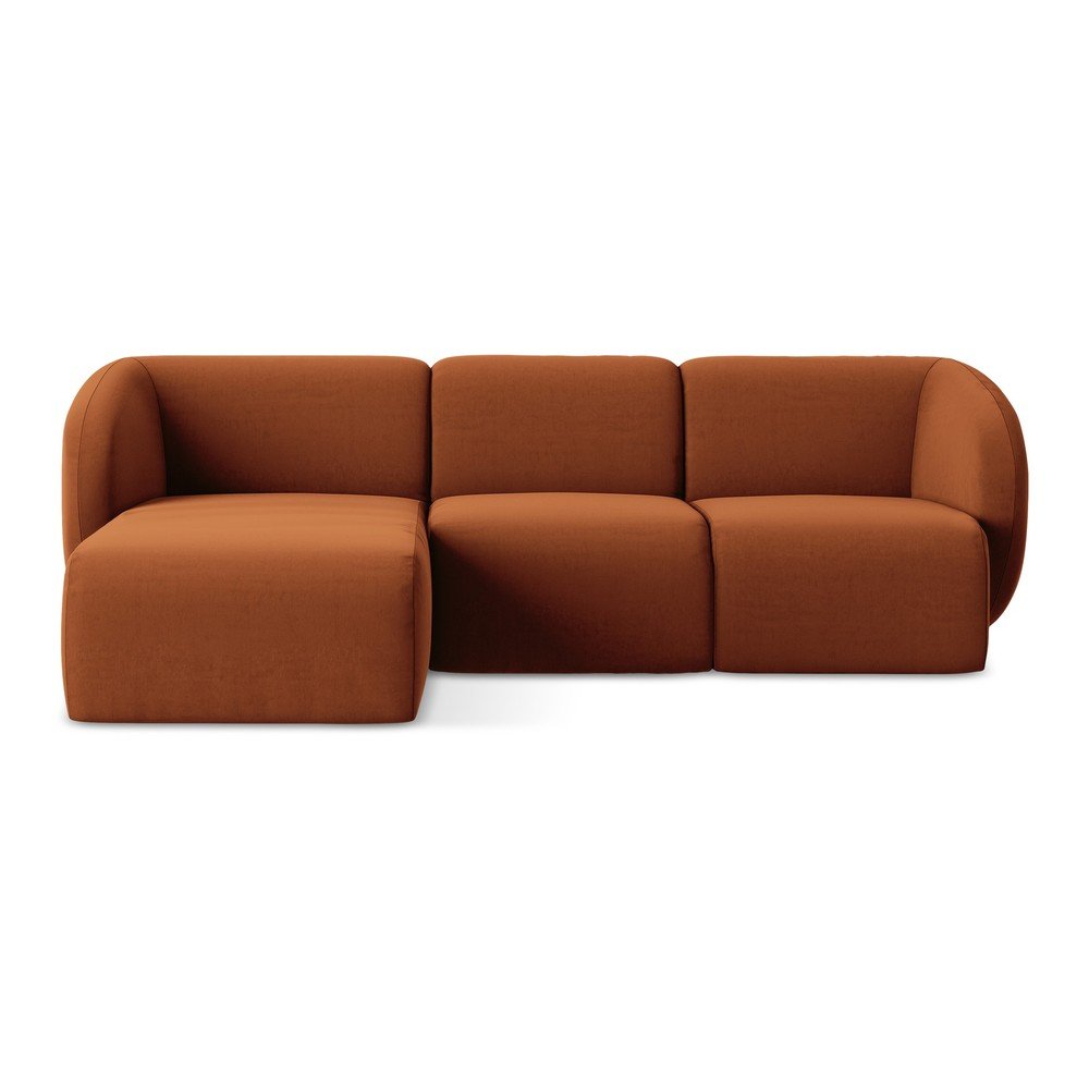 Sametová rohová pohovka v terakotové barvě (levý roh/s lenoškou) Lani – Makamii Makamii