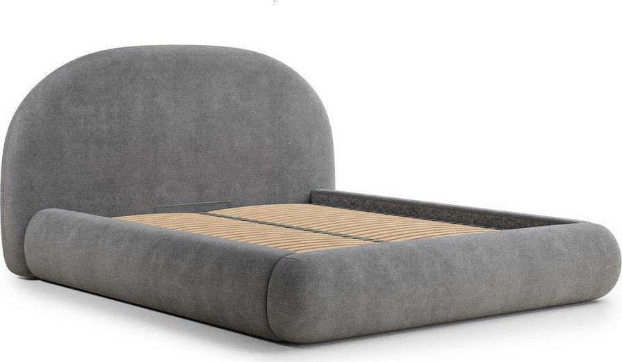 Šedá čalouněná dvoulůžková postel s úložným prostorem s roštem 180x200 cm Maumere – Maison de Rêve Maison de Reve