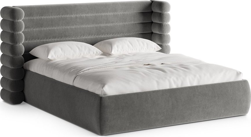 Šedá čalouněná dvoulůžková postel s úložným prostorem s roštem 200x200 cm Mount – Micadoni Micadoni