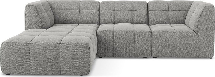 Šedá rohová pohovka z textilie bouclé (levý roh/s lenoškou) Aloha – Makamii Makamii