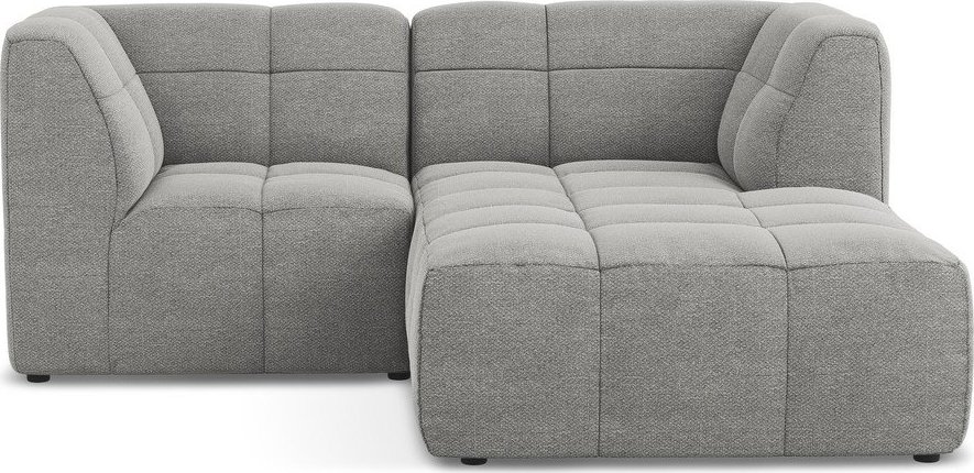 Šedá rohová pohovka z textilie bouclé (pravý roh/s lenoškou) Aloha – Makamii Makamii