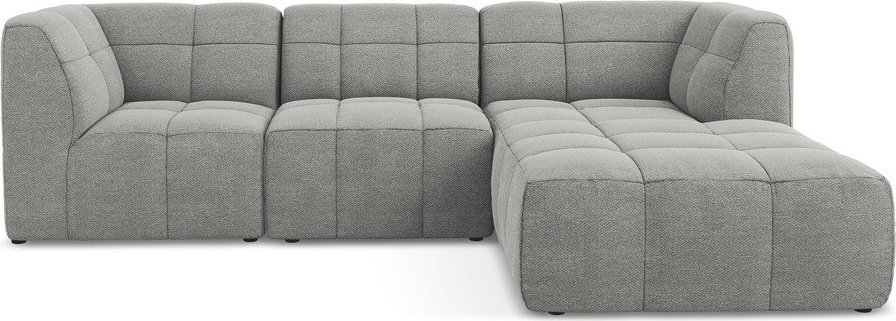 Šedá rohová pohovka z textilie bouclé (pravý roh/s lenoškou) Aloha – Makamii Makamii