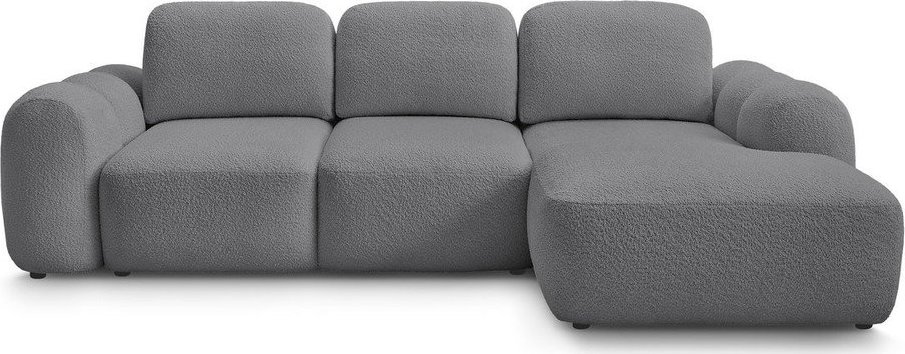 Šedá rozkládací/s úložným prostorem rohová pohovka z textilie bouclé (pravý roh/s lenoškou) Montaigne – Bobochic Paris Bobochic Paris