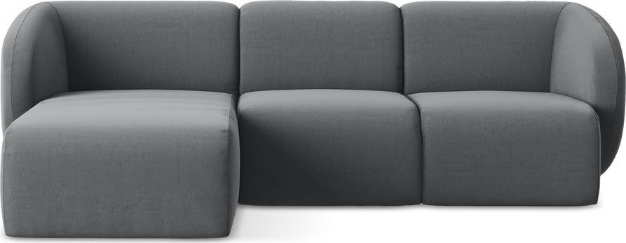 Šedá sametová rohová pohovka (levý roh/s lenoškou) Lani – Makamii Makamii