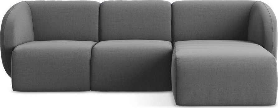 Šedá sametová rohová pohovka (pravý roh/s lenoškou) Lani – Makamii Makamii