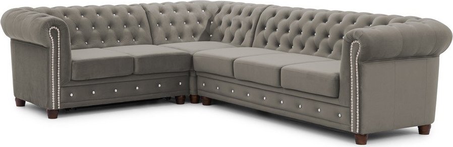 Šedá sametová rozkládací rohová pohovka (levý roh/do L) York Blik – Ropez Ropez