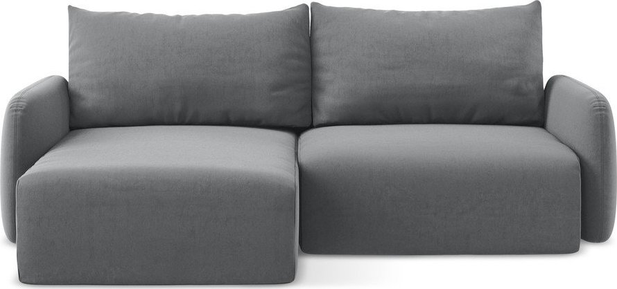 Šedá sametová rozkládací/s úložným prostorem rohová pohovka (levý roh/s lenoškou) Kalena – Makamii Makamii