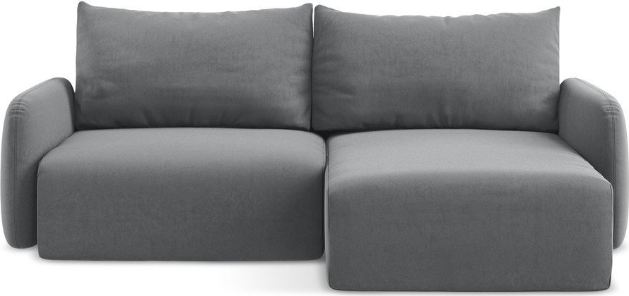 Šedá sametová rozkládací/s úložným prostorem rohová pohovka (pravý roh/s lenoškou) Kalena – Makamii Makamii