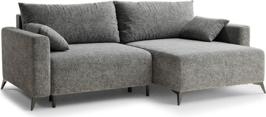 Šedá žinylková rozkládací/s úložným prostorem rohová pohovka (pravý roh/s lenoškou) Leon – Maison de Rêve Maison de Reve