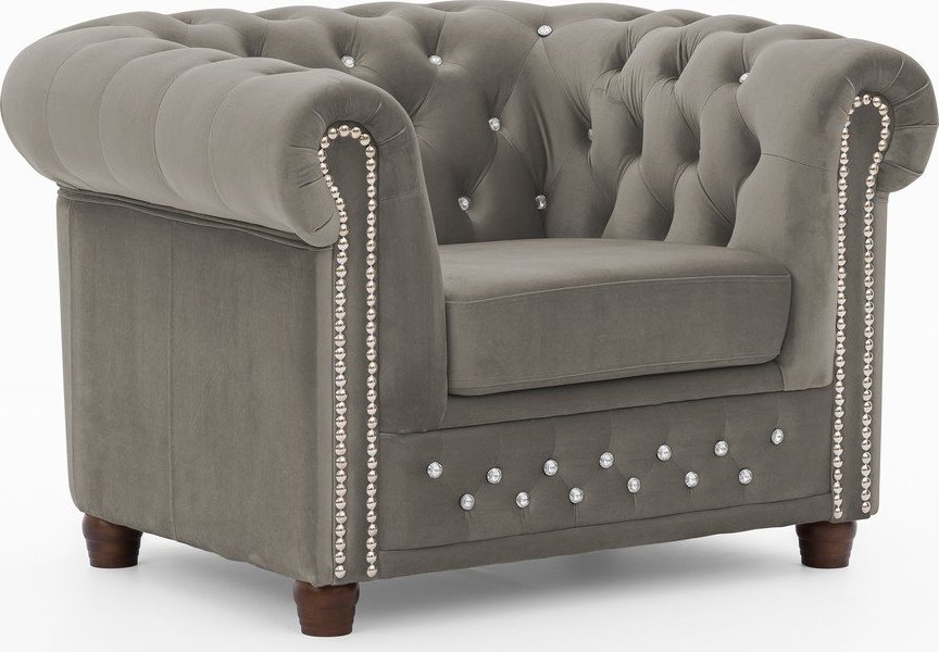 Šedé sametové křeslo chesterfield York Blik – Ropez Ropez