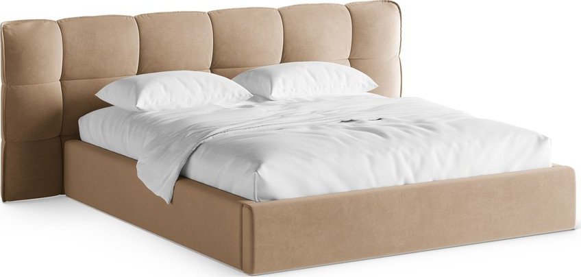 Šedobéžová čalouněná dvoulůžková postel s úložným prostorem s roštem 140x200 cm Eric – Micadoni Micadoni