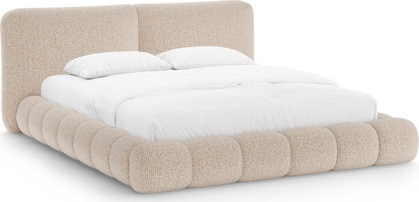 Šedobéžová čalouněná dvoulůžková postel s úložným prostorem s roštem 160x200 cm Solange – Micadoni Micadoni