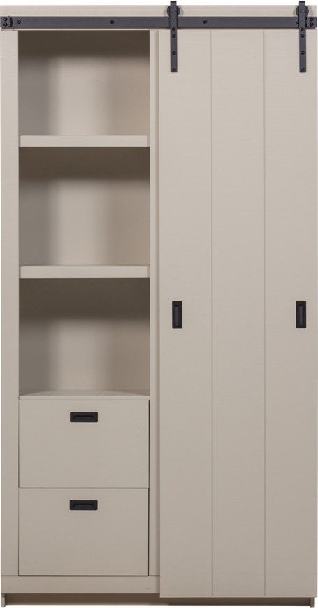 Šedobéžová skříňka z borovicového dřeva s posuvnými dveřmi 122x230x37 cm Slide – vtwonen vtwonen