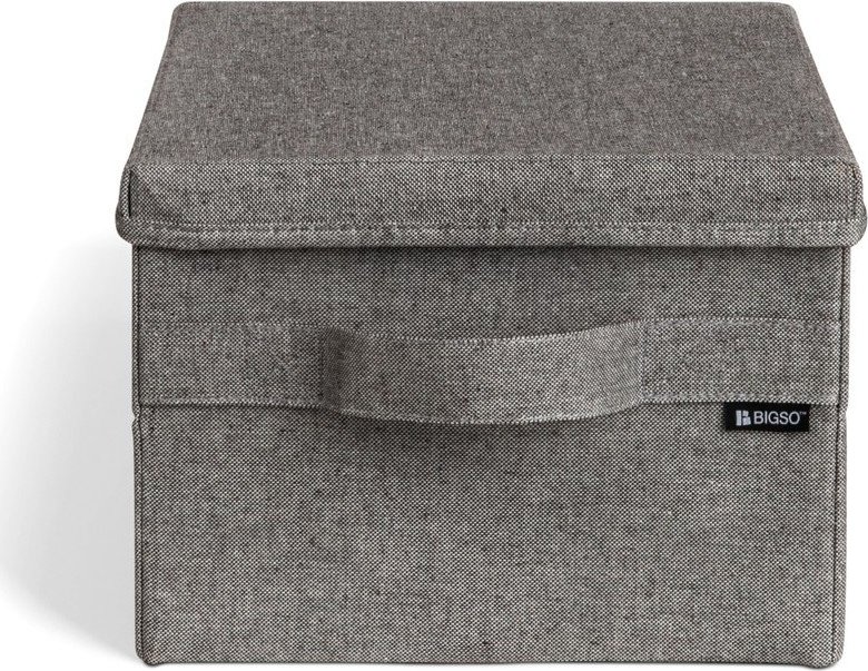 Šedý látkový úložný box s víkem 27x36x19 cm Soft Storage Small – Bigso Bigso