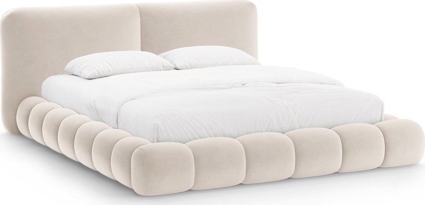 Slonovinová čalouněná dvoulůžková postel s úložným prostorem s roštem 160x200 cm Solange – Micadoni Micadoni