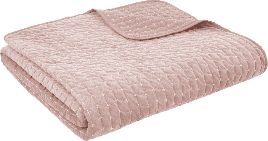 Starorůžový sametový prošívaný přehoz 240x260 cm Attica Velvet – Bianca Bianca
