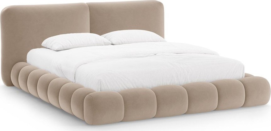 Světle hnědá čalouněná dvoulůžková postel s úložným prostorem s roštem 160x200 cm Solange – Micadoni Micadoni