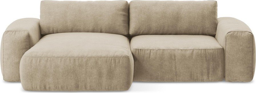 Světle hnědá žinylková rozkládací rohová pohovka (levý roh/s lenoškou) Kuki – Makamii Makamii