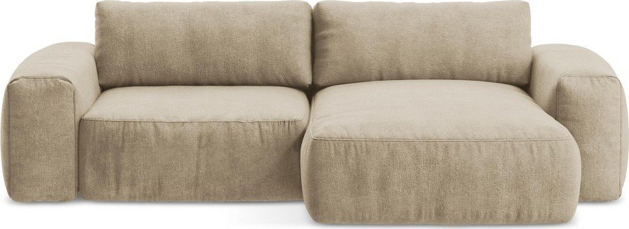 Světle hnědá žinylková rozkládací rohová pohovka (pravý roh/s lenoškou) Kuki – Makamii Makamii