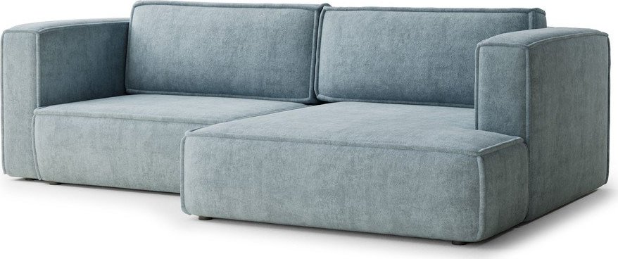 Světle modrá žinylková rozkládací/s úložným prostorem rohová pohovka (pravý roh/s lenoškou) Velto – Maison de Rêve Maison de Reve