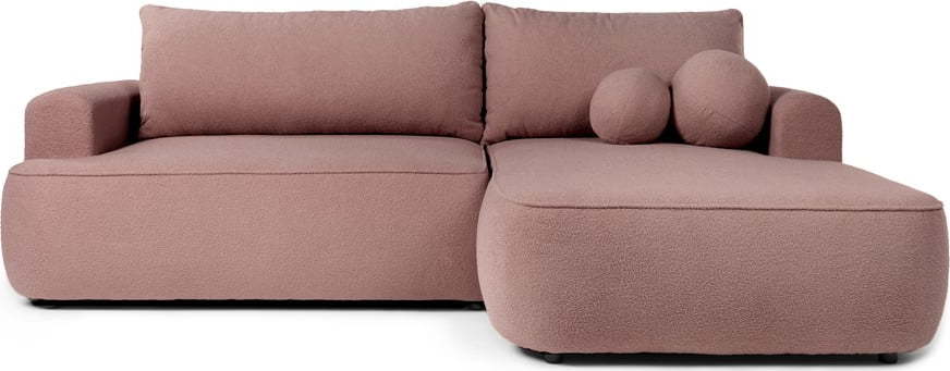 Světle růžová rozkládací/s úložným prostorem rohová pohovka z textilie bouclé (pravý roh/s lenoškou) Quinoa - II. jakost – Bonami Selection Bonami Selection