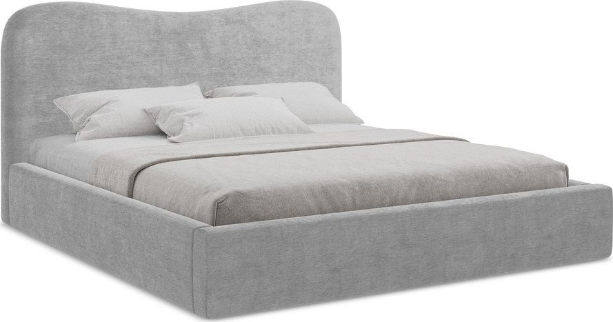 Světle šedá čalouněná dvoulůžková postel s úložným prostorem s roštem 160x200 cm Kahai – Makamii Makamii