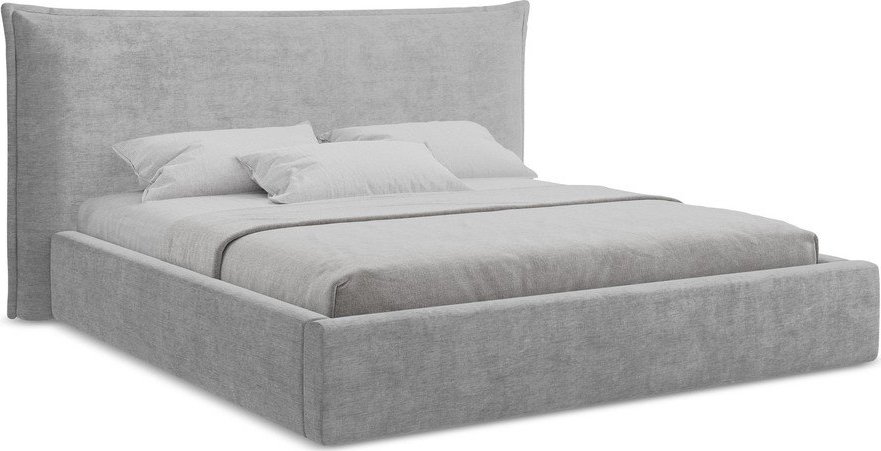 Světle šedá čalouněná dvoulůžková postel s úložným prostorem s roštem 180x200 cm Esala – Makamii Makamii