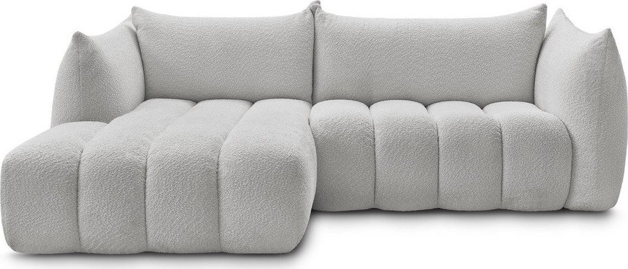 Světle šedá rohová pohovka z textilie bouclé (levý roh/s lenoškou) Azra – Bobochic Paris Bobochic Paris