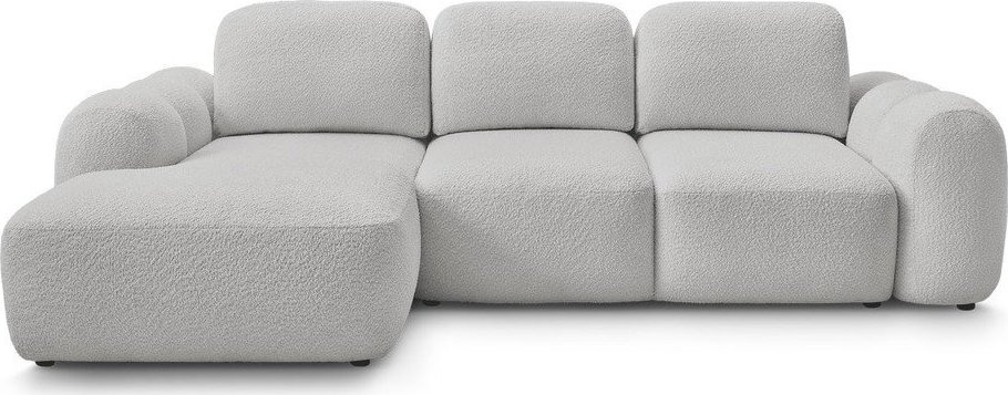 Světle šedá rozkládací/s úložným prostorem rohová pohovka z textilie bouclé (levý roh/s lenoškou) Montaigne – Bobochic Paris Bobochic Paris