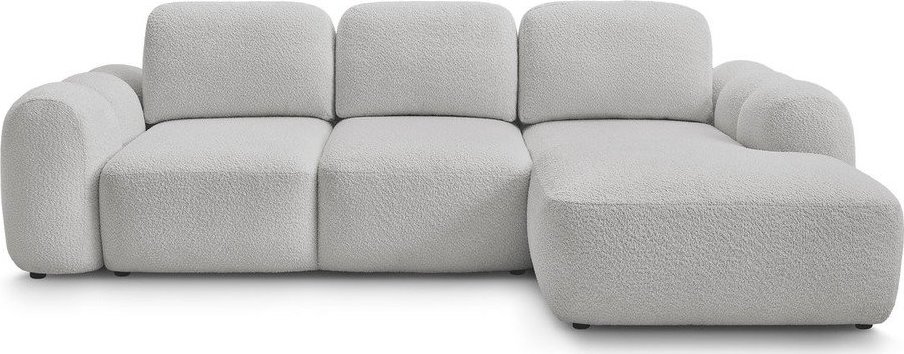 Světle šedá rozkládací/s úložným prostorem rohová pohovka z textilie bouclé (pravý roh/s lenoškou) Montaigne – Bobochic Paris Bobochic Paris